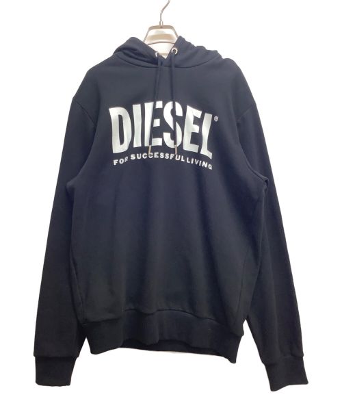 DIESEL（ディーゼル）DIESEL (ディーゼル) ロゴパーカー ブラック×ホワイト サイズ:Lの古着・服飾アイテム