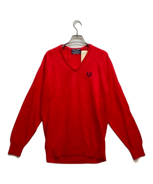 FRED PERRY（フレッドペリー）FRED PERRY (フレッドペリー) 80'sVネックニット レッド サイズ:1 未使用品の古着・服飾アイテム