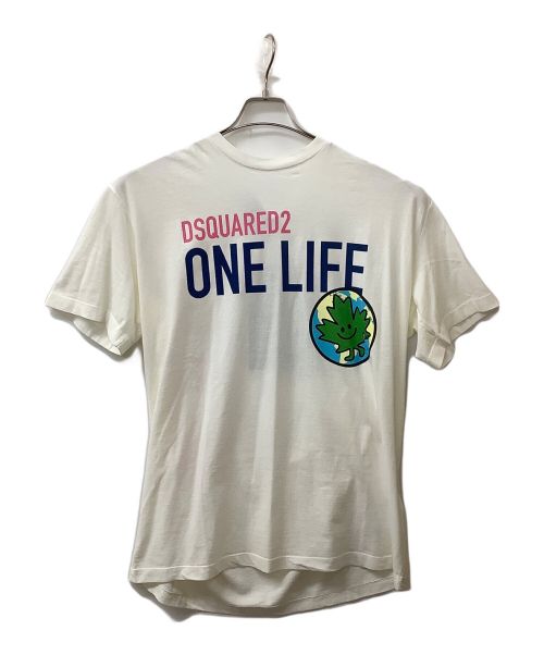 DSQUARED2（ディースクエアード）DSQUARED2 (ディースクエアード) Tシャツ ONE LIFE ONE PLANET ホワイト サイズ:XLの古着・服飾アイテム