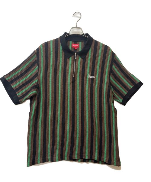 SUPREME（シュプリーム）Supreme (シュプリーム) Open Knit Stripe Zip Polo ブラック×ブラウン×グリーン サイズ:XLの古着・服飾アイテム