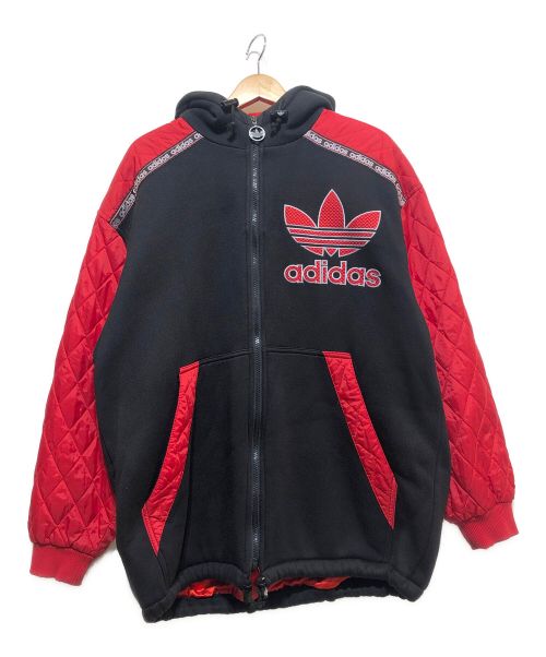 adidas（アディダス）adidas (アディダス) フーデットキルティングジャケット ブラック×レッド サイズ:Lの古着・服飾アイテム