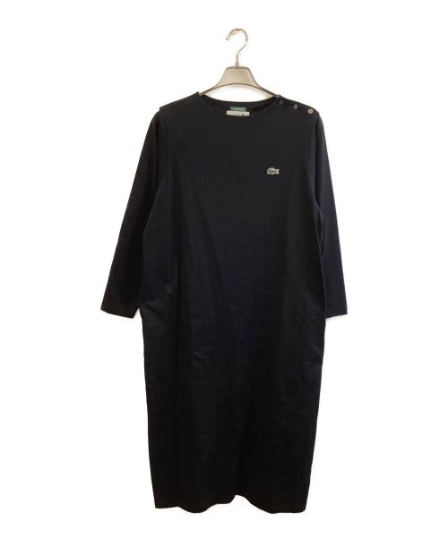 LACOSTE（ラコステ）LACOSTE (ラコステ) ボートネック ドレス ワンポイント コットンワンピース ブラック サイズ:38の古着・服飾アイテム