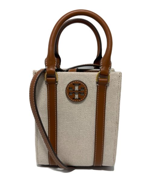 TORY BURCH（トリーバーチ）TORY BURCH (トリーバーチ) ブレイクキャンバスバケットバッグ ベージュ×ブラウンの古着・服飾アイテム