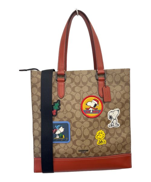 COACH（コーチ）COACH (コーチ) PEANUTS (ピーナッツ) 2WAYトートバッグ ベージュ×オレンジの古着・服飾アイテム