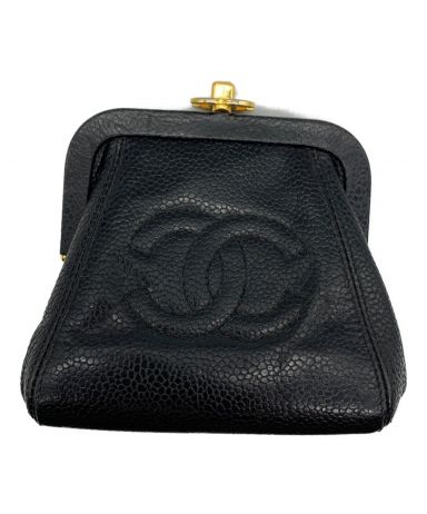 【中古・古着通販】CHANEL (シャネル) がま口ポーチ ブラック