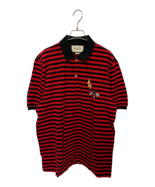 GUCCI（グッチ）GUCCI (グッチ) ポロシャツ レッド×ブラック サイズ:XLの古着・服飾アイテム