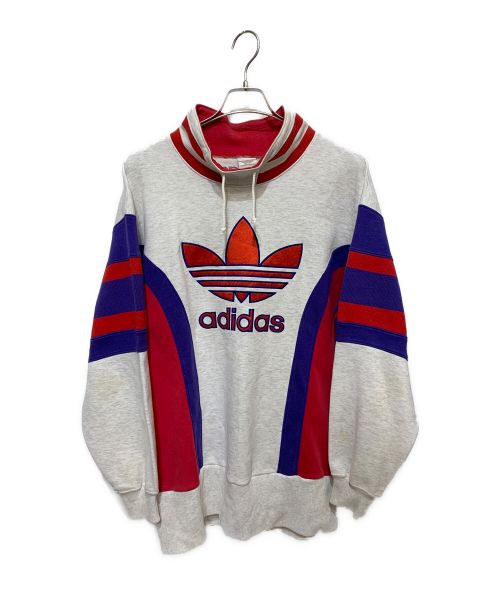 adidas（アディダス）adidas (アディダス) 80s～90sビッグトレフォイル モックネックスウェット ホワイト サイズ:Lの古着・服飾アイテム