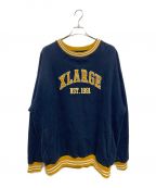 X-LARGEエクストララージ）の古着「RIB LINE CREWNECK SWEAT」｜ネイビー×イエロー