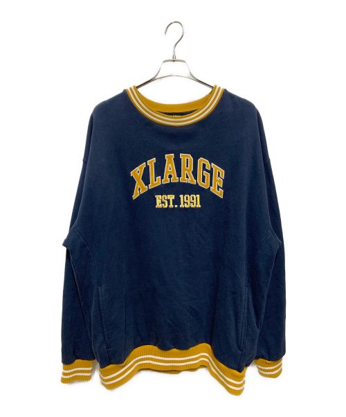 X-LARGE（エクストララージ）X-LARGE (エクストララージ) RIB LINE CREWNECK SWEAT ネイビー×イエロー サイズ:XLの古着・服飾アイテム