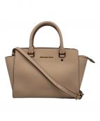 MICHAEL KORSマイケルコース）の古着「Selma MEDIUM Admiral SAFFIANO Leather TOP-ZIP Satchel」｜ピンク