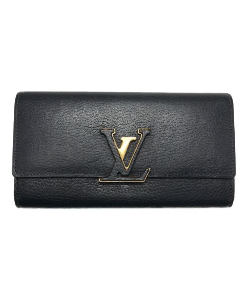 LOUIS VUITTON（ルイ ヴィトン）LOUIS VUITTON (ルイ ヴィトン) 2つ折り長財布/ポルトフォイユ・カプシーヌ ブラック×ピンクの古着・服飾アイテム