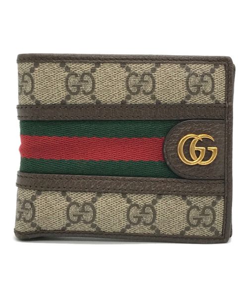 GUCCI（グッチ）GUCCI (グッチ) GG スプリーム/オフィディア/シェリーライン/2つ折り財布 ブラウンの古着・服飾アイテム