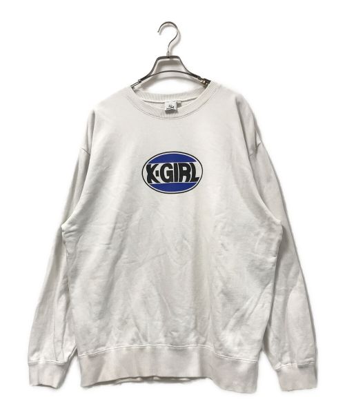 X-GIRL（エックスガール）X-GIRL (エックスガール) OVAL LOGO CREW SWEAT TOP/オーバルロゴプリントクルーネックスウェット ホワイト サイズ:Lの古着・服飾アイテム