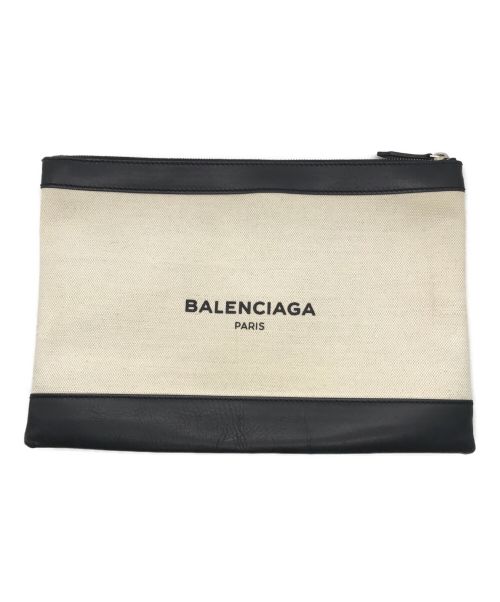 BALENCIAGA（バレンシアガ）BALENCIAGA (バレンシアガ) キャンバスレザークラッチバッグ アイボリー×ブラックの古着・服飾アイテム