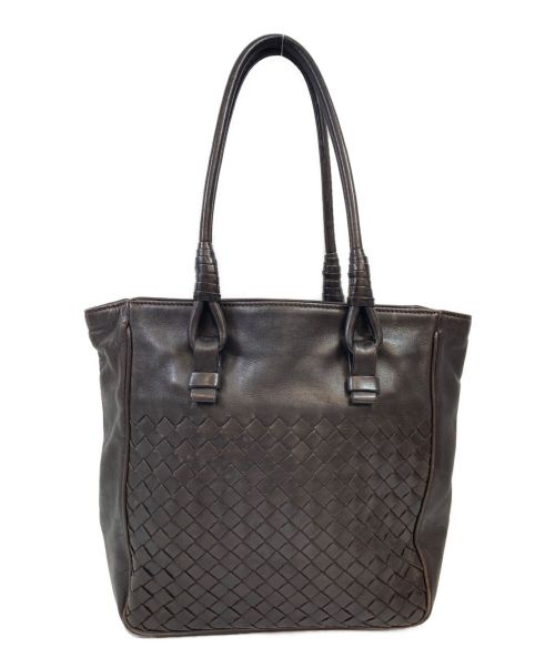 BOTTEGA VENETA（ボッテガベネタ）BOTTEGA VENETA (ボッテガベネタ) レザー編込みバッグ/トートバッグ ダークブラウンの古着・服飾アイテム