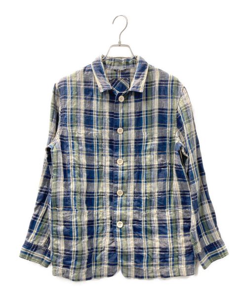 45R（フォーティーファイブアール）45R (フォーティーファイブアール) リネンチェックシャツ カーキ×ネイビー サイズ:表記なしの古着・服飾アイテム