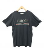 GUCCIグッチ）の古着「ダメージ加工ロゴTシャツ」｜ブラック