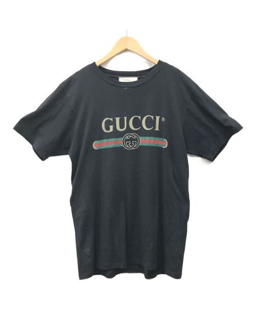 GUCCI（グッチ）GUCCI (グッチ) ダメージ加工ロゴTシャツ ブラック サイズ:XSの古着・服飾アイテム