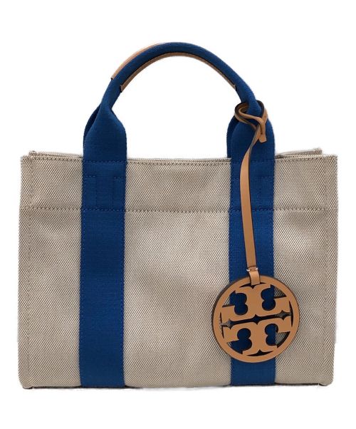 TORY BURCH（トリーバーチ）TORY BURCH (トリーバーチ) キャンバストートバッグ ベージュ×ブルーの古着・服飾アイテム