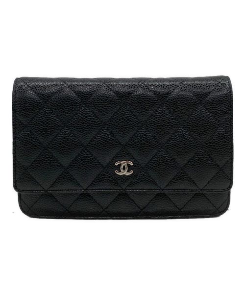 CHANEL（シャネル）CHANEL (シャネル) キャビアスキンチェーンショルダーウォレット ブラックの古着・服飾アイテム