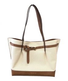 MICHAEL KORS（マイケルコース）の古着「MICHAEL KORS	Emilia Large Canvas and Crocodile Embossed Tote Bag(ミシェル・コーズ エミリア ラージ キャンバス アンド クロコダイル エンボスド トートバッグ)」｜ベージュ×ブラウン