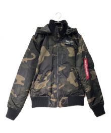 ALPHA INDUSTRIES（アルファインダストリーズ）の古着「フーデットリブジャケット」｜グリーン