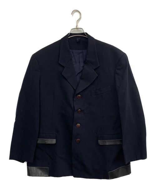 Yohji Yamamoto pour homme（ヨウジヤマモト プールオム）Yohji Yamamoto pour homme (ヨウジヤマモト プールオム) レザー切替4Bジャケット ネイビー サイズ:Sの古着・服飾アイテム