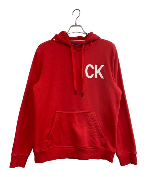 Calvin Klein Jeans（カルバンクラインジーンズ）Calvin Klein Jeans (カルバンクラインジーンズ) プルオーバーパーカー レッド サイズ:Mの古着・服飾アイテム