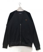 FRED PERRYフレッドペリー）の古着「VELOUR PANEL TRICOT CARDIGAN」｜ネイビー