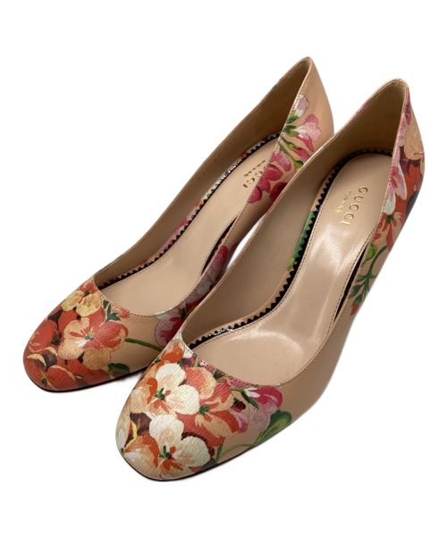 GUCCI（グッチ）GUCCI (グッチ) Beige Leather Bloom Print Mid Heel ベージュ サイズ:37 1/2の古着・服飾アイテム