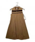 HER LIP TOハーリップトゥ）の古着「Lace Trimmed Bowtie Dress camel」｜ベージュ