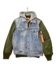 DIESEL（ディーゼル）の古着「フードボンバージャケット」｜ブルー×グリーン