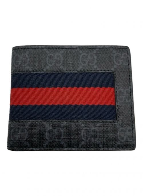 中古・古着通販】GUCCI (グッチ) GGスプリーム 二つ折り財布 ブラック