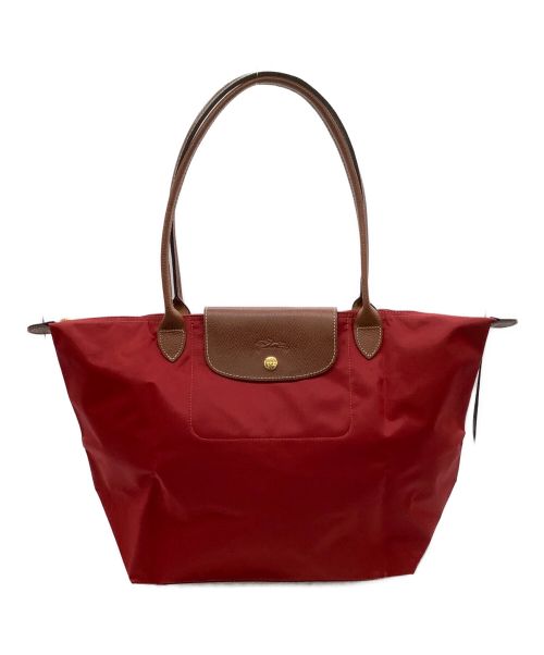 LONGCHAMP（ロンシャン）LONGCHAMP (ロンシャン) ナイロントートバッグ レッド×ブラウンの古着・服飾アイテム