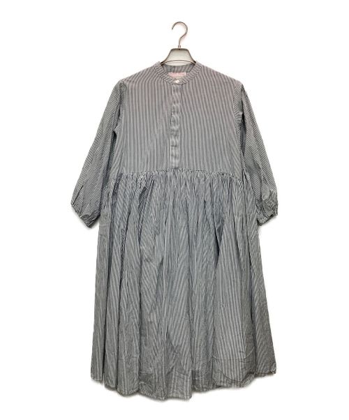 BEARDSLEY（ビアズリー）BEARDSLEY (ビアズリー) 先染めギャザーワンピース ネイビーの古着・服飾アイテム