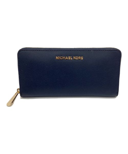 MICHAEL KORS（マイケルコース）MICHAEL KORS (マイケルコース) LG ZA CONTINENTAL（エル ジー ゼット エー コンチネンタル）ラウンドファスナー長財布 ネイビー×ゴールドの古着・服飾アイテム