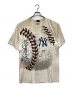 LIQUID BLUEリキッドブルー）の古着「MLB NEW YORK YANKEES(ニューヨークヤンキース)プリントTシャツ」｜ベージュ