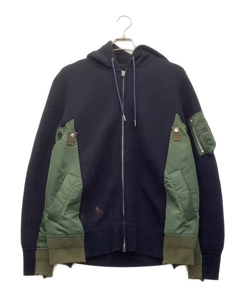 sacai（サカイ）sacai (サカイ) Sweat×MA-1 Zip Hoodie ネイビー×グリーン サイズ:36の古着・服飾アイテム