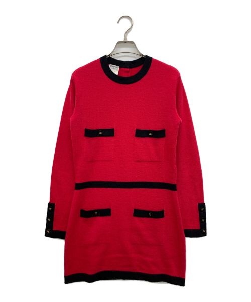 CHANEL（シャネル）CHANEL (シャネル) カシミヤニットワンピース レッド×ブラック サイズ:40の古着・服飾アイテム