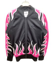 adidas×JEREMY SCOTT（アディダス×ジェレミースコット）の古着「フレイムパターントラックジャケット」｜ブラック×ピンク