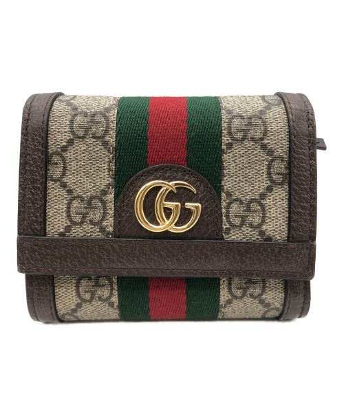 GUCCI（グッチ）GUCCI (グッチ) 3つ折り財布 ベージュ×グリーンの古着・服飾アイテム