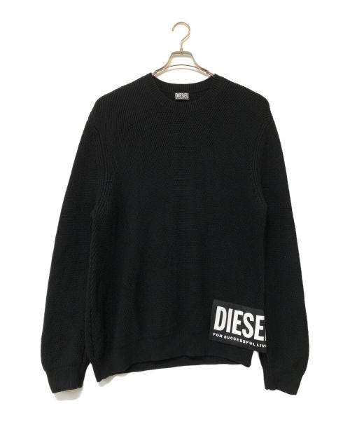 DIESEL（ディーゼル）DIESEL (ディーゼル) ロゴラベルクルーネックニットセーター ブラック サイズ:SIZE XLの古着・服飾アイテム