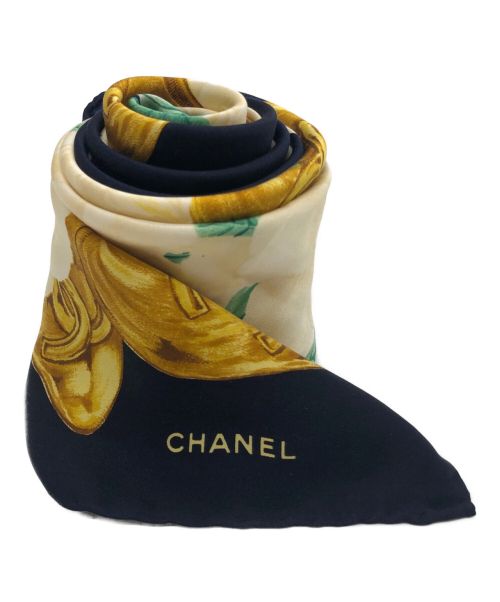 CHANEL（シャネル）CHANEL (シャネル) シルクスカーフ ネイビー×ゴールドの古着・服飾アイテム