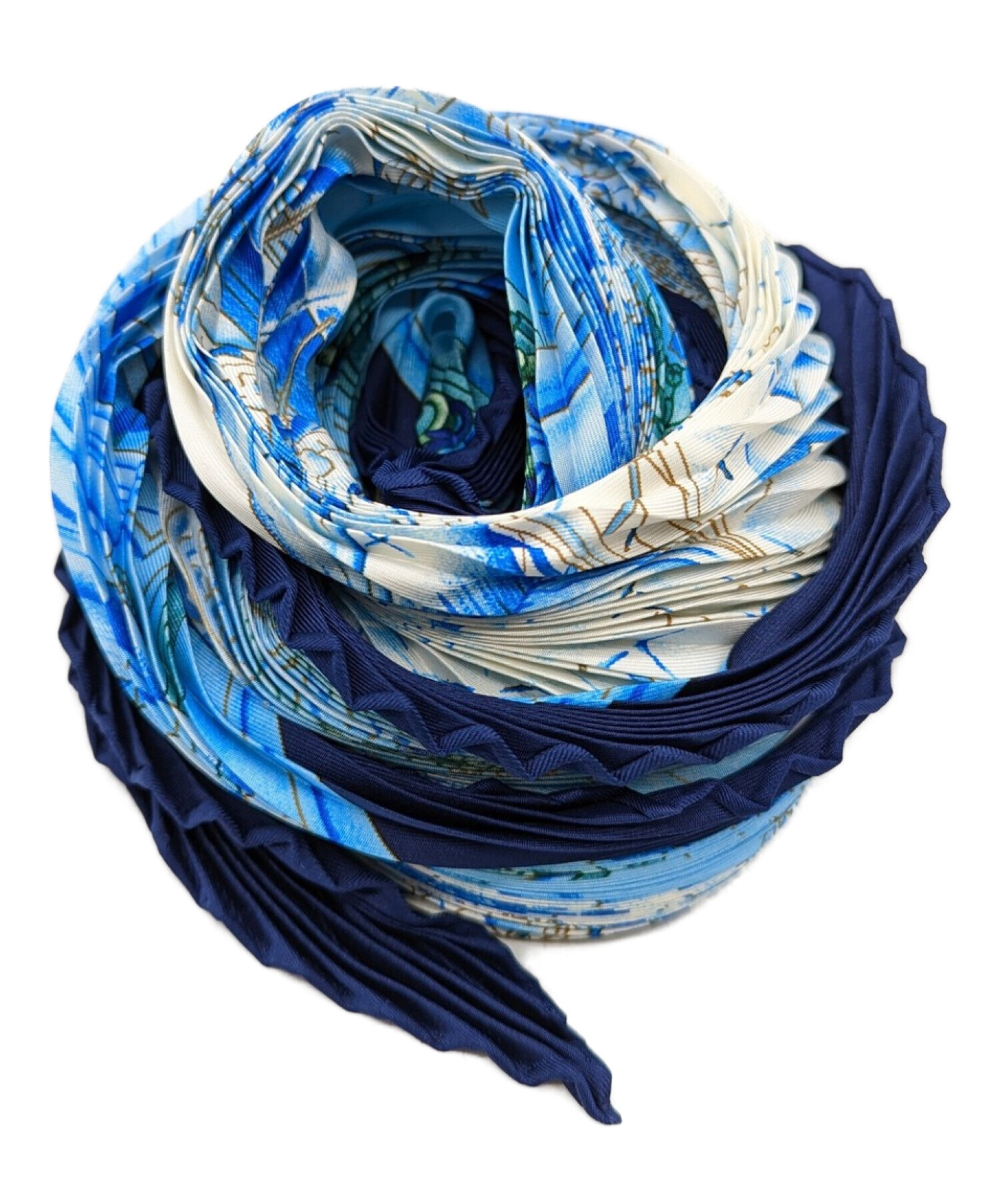 HERMES (エルメス) カレ90プリーツスカーフ アズレージョ ブルー
