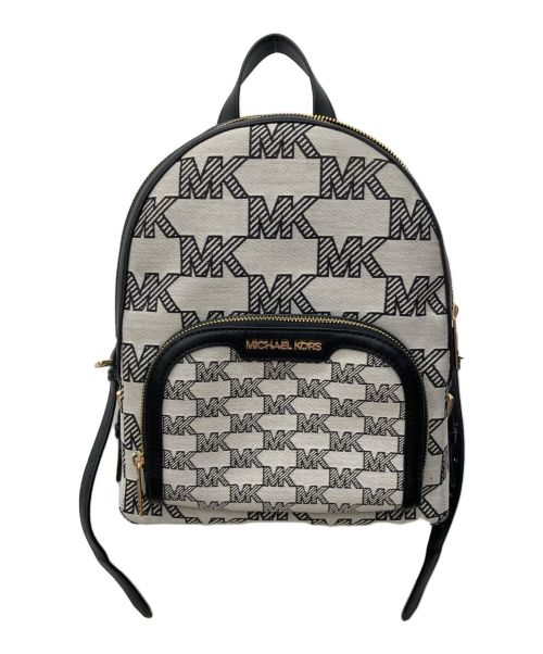 MICHAEL KORS（マイケルコース）MICHAEL KORS (マイケルコース) ジェイシー ミディアム ロゴ ジャカード バックパック  ブラック×グレーの古着・服飾アイテム