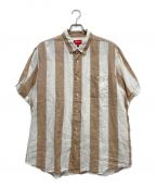 SUPREMEシュプリーム）の古着「半袖リネンシャツ／Wide Stripe Shirt」｜ベージュ×ブラウン