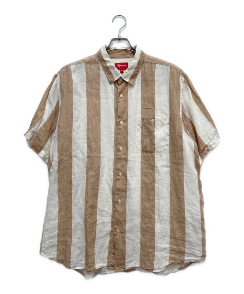 SUPREME（シュプリーム）SUPREME (シュプリーム) 半袖リネンシャツ／Wide Stripe Shirt ベージュ×ブラウン サイズ:SIZE XLの古着・服飾アイテム