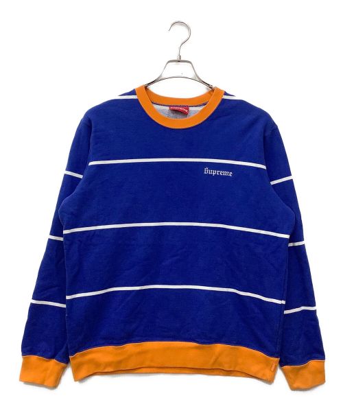 SUPREME（シュプリーム）Supreme (シュプリーム) striped crewneck ブルー×オレンジ サイズ:MEDIUMの古着・服飾アイテム