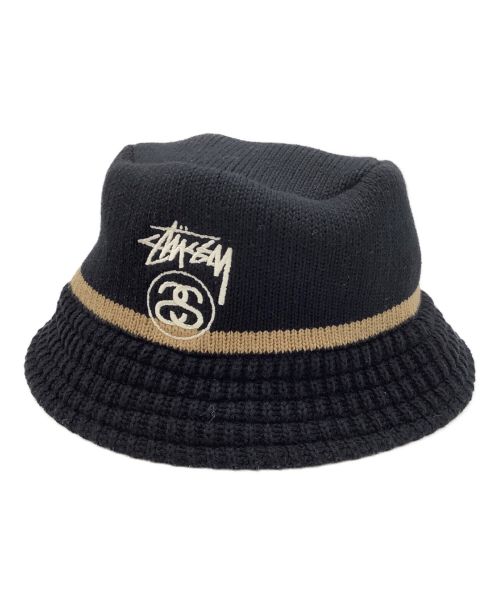 stussy（ステューシー）stussy (ステューシー) ニットバケットハット ブラック×ベージュの古着・服飾アイテム