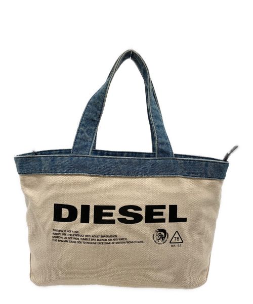 DIESEL（ディーゼル）DIESEL (ディーゼル) デニムキャンバストートバッグ インディゴ×ベージュの古着・服飾アイテム